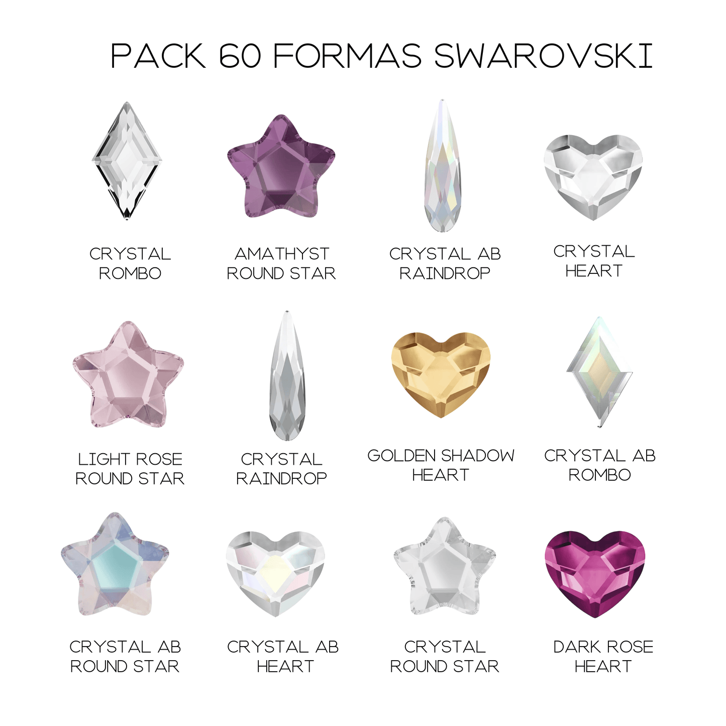 PACK 60 GEMAS CON FORMA SWAROVSKI - Gems By Mar