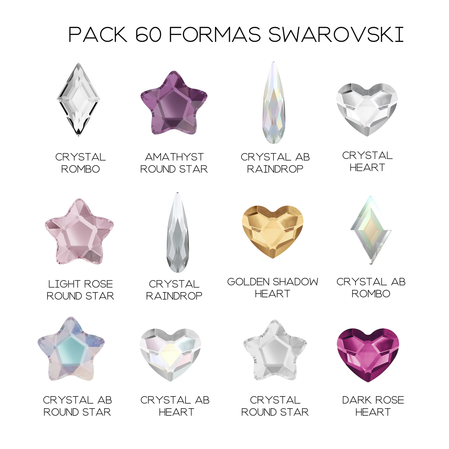 PACK 60 GEMAS CON FORMA SWAROVSKI